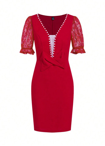 Красное праздничный, кэжуал платье футляр SHEIN однотонное