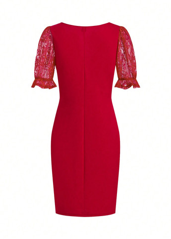 Красное праздничный, кэжуал платье футляр SHEIN однотонное