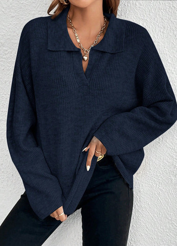 Темно-синий демисезонный пуловер пуловер SHEIN