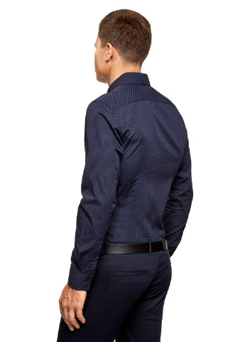 Темно-синяя кэжуал рубашка в горошек Oodji с длинным рукавом