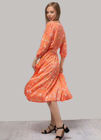 Коралловое кэжуал платье клеш Azuri с цветочным принтом