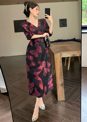 Комбинированное деловое платье в стиле ампир SHEIN бабочки