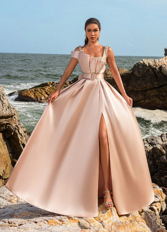 Кремова вечірня сукня з спідницею-сонце SHEIN однотонна