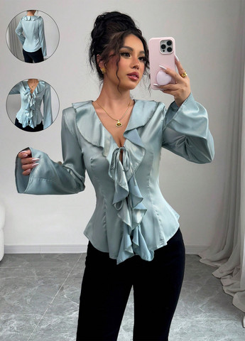 Серо-голубая блуза SHEIN
