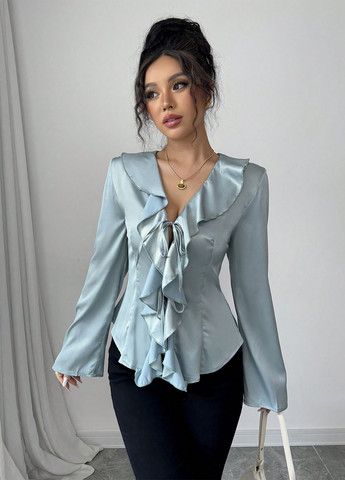 Серо-голубая блуза SHEIN