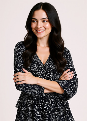 Чорна кежуал сукня кльош Reserved в горошок