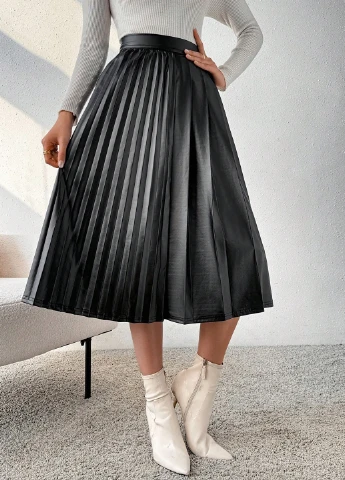 Черная кэжуал однотонная юбка SHEIN плиссе