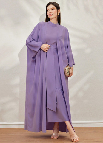 Бузкова кежуал комплект (накидка, сукня) SHEIN однотонна