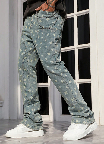 Серо-синие демисезонные клеш джинсы SHEIN