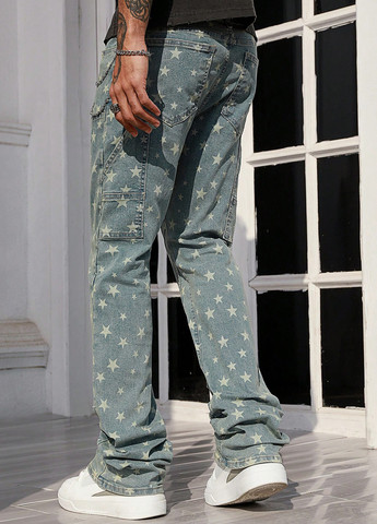 Серо-синие демисезонные клеш джинсы SHEIN