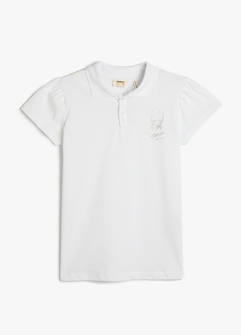 Белая детская футболка-поло для девочки KOTON с рисунком