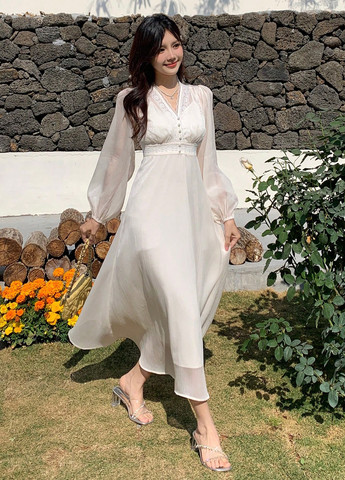 Кремовое праздничный платье в стиле ампир SHEIN однотонное