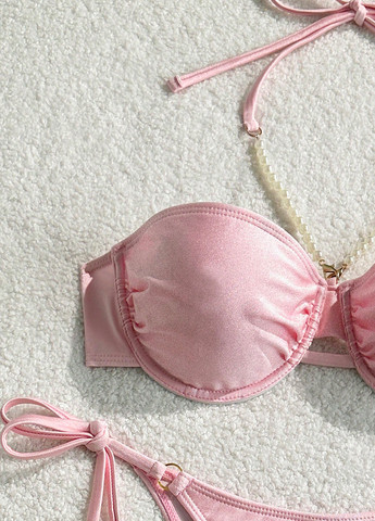 Розовый летний купальник (бюст, трусики) раздельный SHEIN