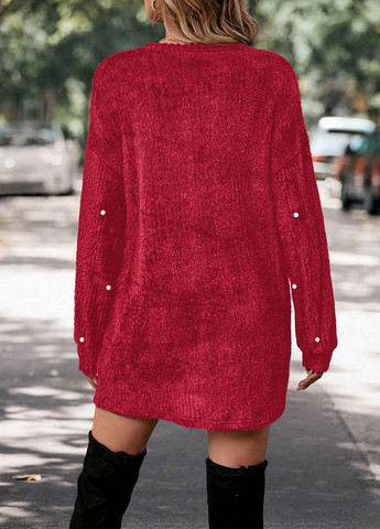 Червона кежуал сукня сукня светр SHEIN однотонна