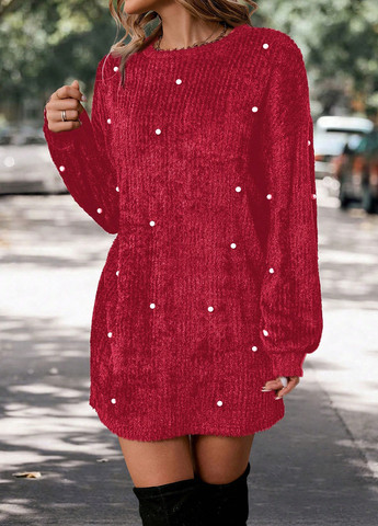 Червона кежуал сукня сукня светр SHEIN однотонна