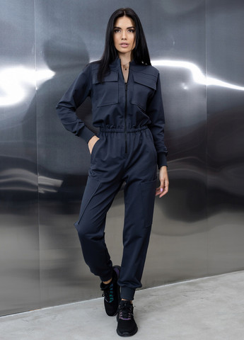 Хлопковый комбинезон с поясом и молнией TOTALFIT комбинезон-брюки однотонный тёмно-серый кэжуал, спортивный двунитка, хлопок