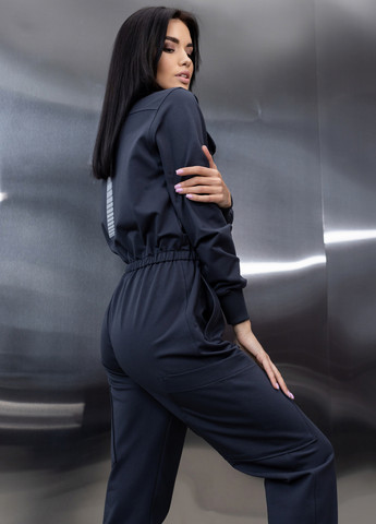 Хлопковый комбинезон с поясом и молнией TOTALFIT комбинезон-брюки однотонный тёмно-серый кэжуал, спортивный двунитка, хлопок