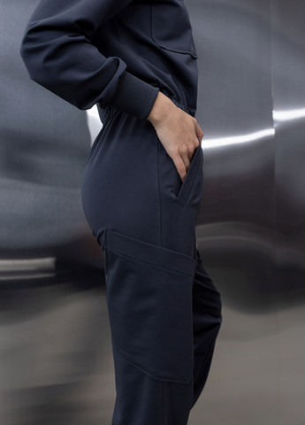 Хлопковый комбинезон с поясом и молнией TOTALFIT комбинезон-брюки однотонный тёмно-серый кэжуал, спортивный двунитка, хлопок