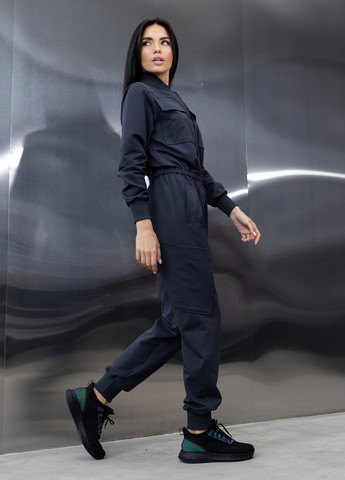 Хлопковый комбинезон с поясом и молнией TOTALFIT комбинезон-брюки однотонный тёмно-серый кэжуал, спортивный двунитка, хлопок