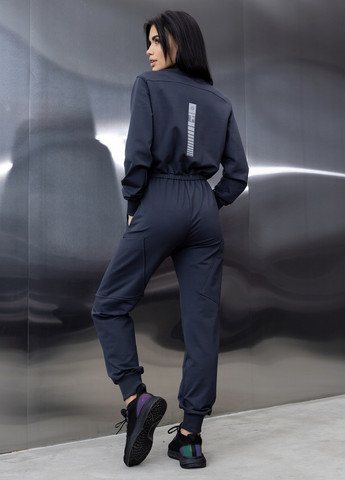 Хлопковый комбинезон с поясом и молнией TOTALFIT комбинезон-брюки однотонный тёмно-серый кэжуал, спортивный двунитка, хлопок