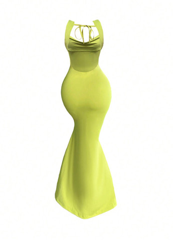 Салатова кежуал сукня з відкритою спиною SHEIN однотонна