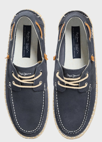 Синие топсайдеры Pepe Jeans с тиснением, с логотипом, на плетеной подошве, с вышивкой