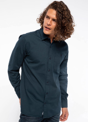 Темно-синяя кэжуал рубашка DeFacto с длинным рукавом