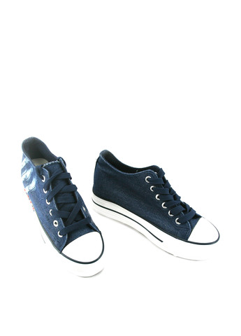 Женские темно-синие летние кеды No Brand на шнурках с потертостями - фото