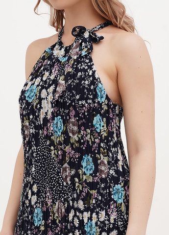 Темно-синее кэжуал платье плиссированное Vicolo с цветочным принтом