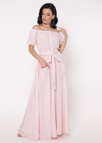 Розовое кэжуал платье в греческом стиле TessDress в горошек
