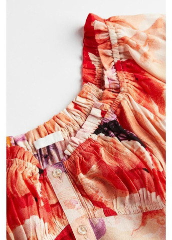 Красное кэжуал платье с открытыми плечами H&M с цветочным принтом