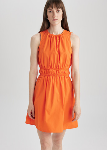 Оранжевое кэжуал платье клеш DeFacto однотонное