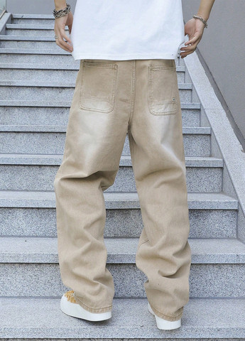 Бежевые демисезонные мешковатые джинсы SHEIN