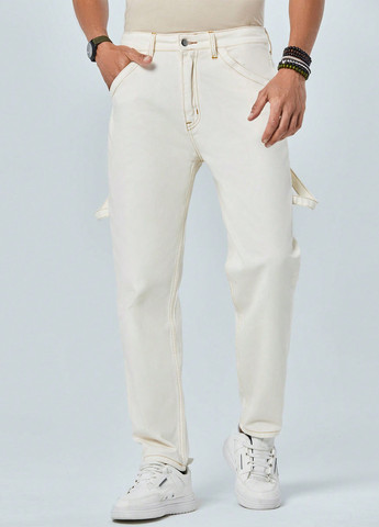 Молочные демисезонные зауженные джинсы SHEIN