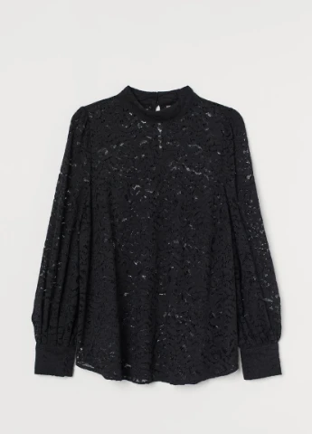 Чорна мереживна блузка H&M+