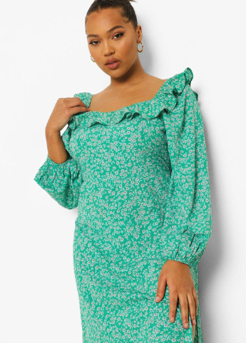 Зеленое кэжуал платье Boohoo с цветочным принтом