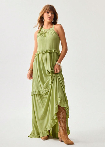 Оливковое кэжуал платье а-силуэт SHEIN однотонное