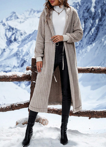 Серо-бежевое демисезонное Пальто однобортное SHEIN