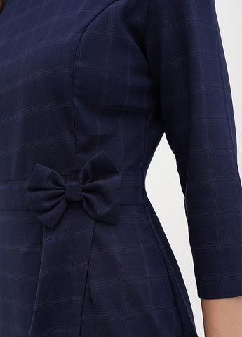 Темно-синее кэжуал платье а-силуэт Sassofono в клетку