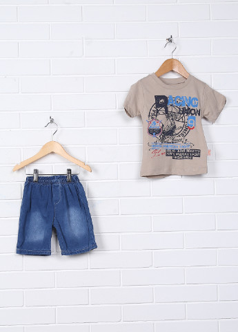 Бежевый летний комплект (футболка, шорты) Poyef