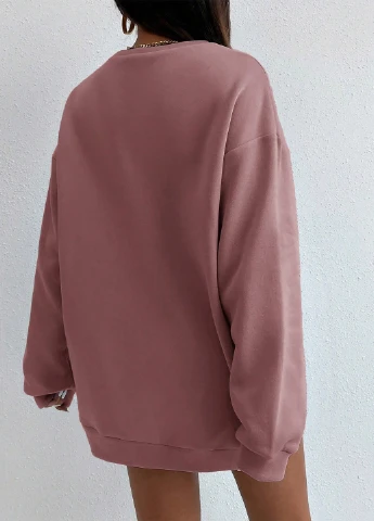 Кофейный свитшот SHEIN однотонный вышивка (311507793)