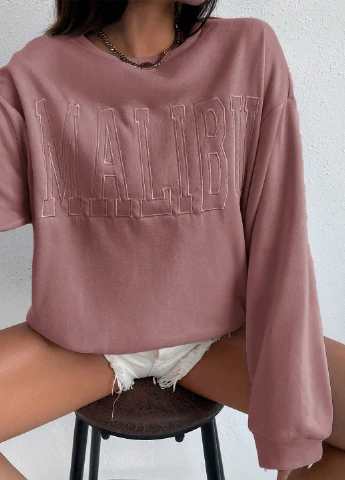 Кофейный свитшот SHEIN однотонный вышивка (311507793)