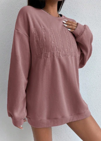 Кофейный свитшот SHEIN однотонный вышивка (311507793)