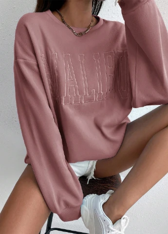 Кофейный свитшот SHEIN однотонный вышивка (311507793)