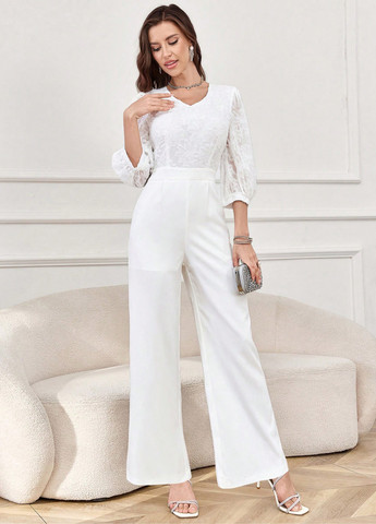 Комбінезон SHEIN комбінезон-брюки однотонний білий кежуал поліестер