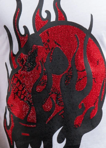 Біла чорна футболка skull on fire Philipp Plein
