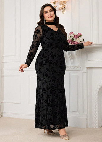 Чорна вечірня сукня годе SHEIN з квітковим принтом