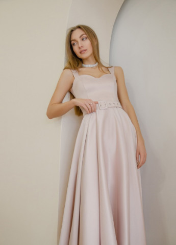 Розовое вечернее платье с юбкой-солнце First Woman однотонное