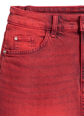 Красная джинсовая однотонная юбка H&M а-силуэта (трапеция)