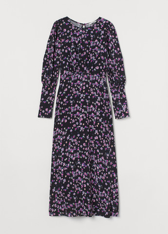 Черное кэжуал платье H&M с цветочным принтом